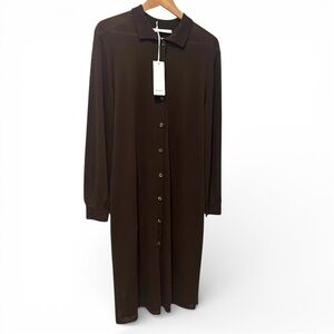 NWT Oui Knit Tunic Shirt Dress Long Button Up Sheer Knit Cardigan in Brown